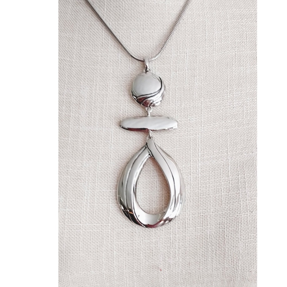 Chicos Abstract Geometric Pendant Necklace Women OS Silver Tone Snake Chain